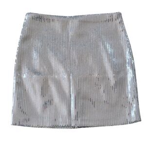 A.nna Classic Clothing Silver Sequined Mini Skirt Size M Disco Clubwear Party